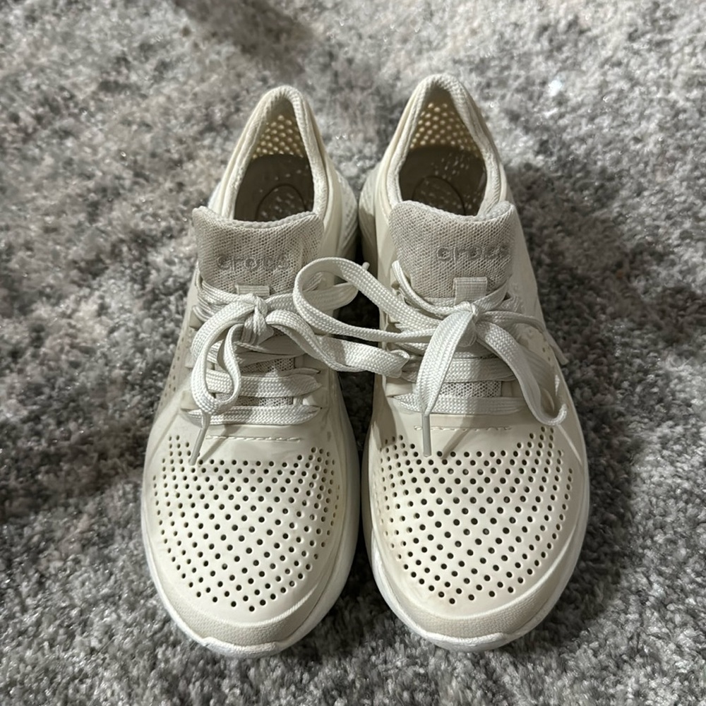 CROCS women’s Literide sneakers. Size 5. Cream with a white sole.
